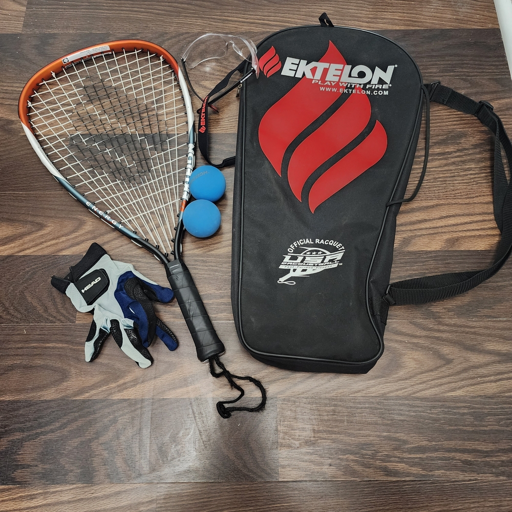 EKTELON Racquetball Set with Black and Blue Accessories.